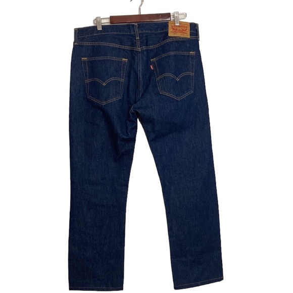 Levi's Jeans Mens 36 x 30 Dark Blue 501 Straight Leg Button Fly Red Tab Hemmed - Picture 2 of 14